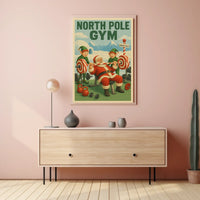 Santa Claus Weightlifting in Humorous Christmas Sports Poster