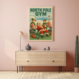 Santa Claus Weightlifting in Humorous Christmas Sports Poster