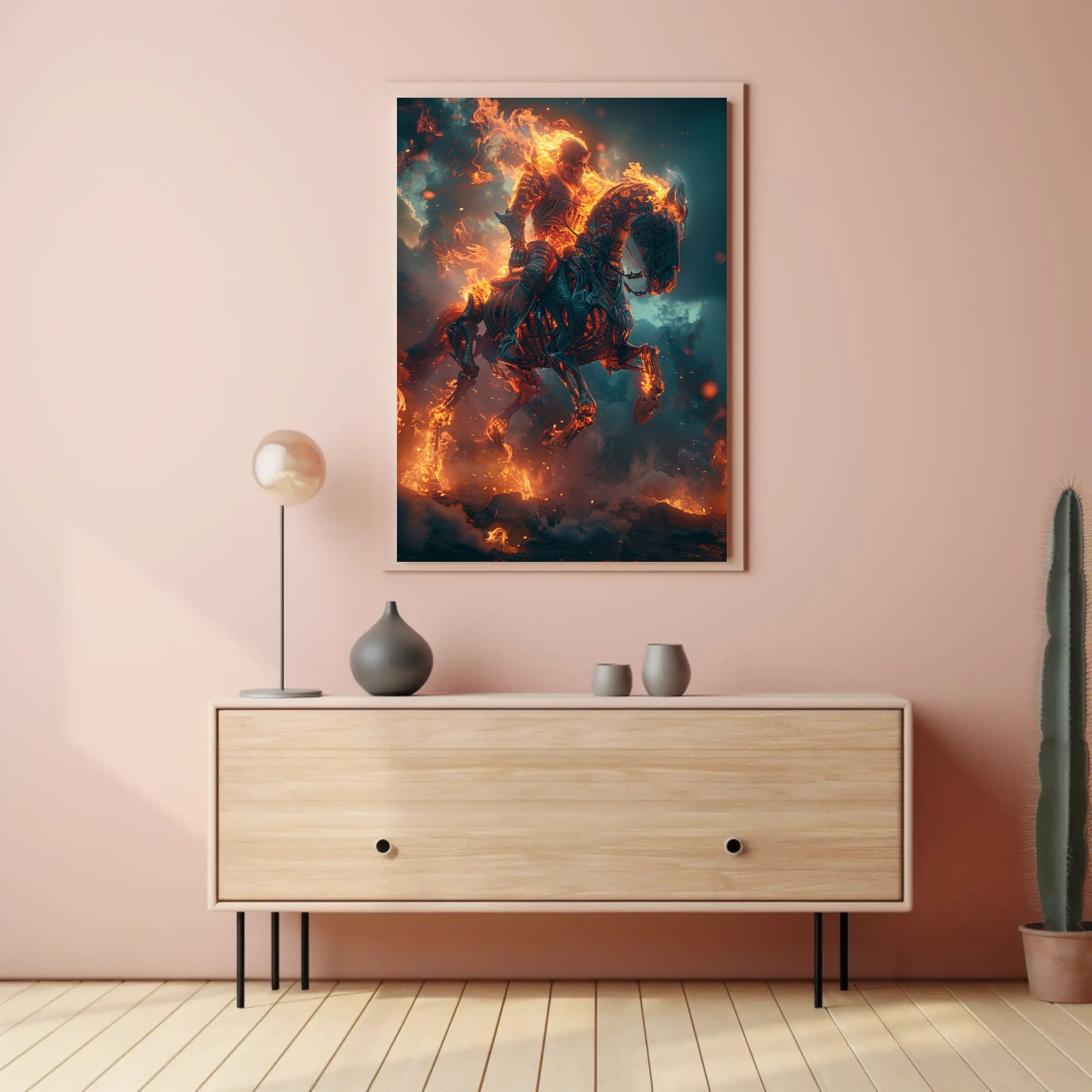 Fiery Skeletal Knight in Apocalyptic Fantasy or Mythology Poster PosterGoat