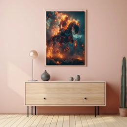 Fiery Skeletal Knight in Apocalyptic Fantasy or Mythology Poster PosterGoat