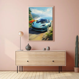 Modern Sports Car Coastal Adventure: Artistic Poster