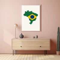 Artistic Brazil Map in National Colors Country Flag Poster
