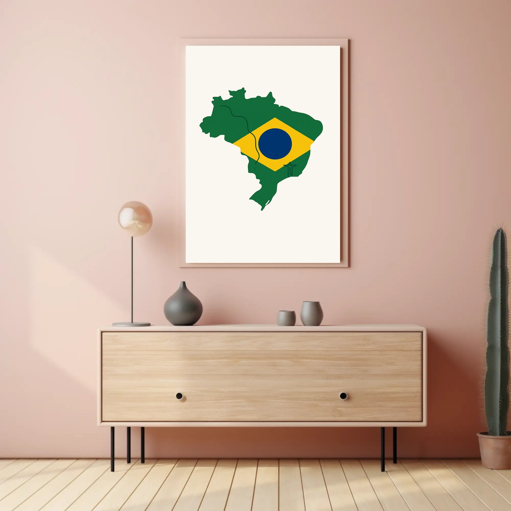 Artistic Brazil Map in National Colors Country Flag Poster