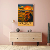 SERENGETI LION AT DUSK TRAVEL POSTER