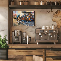 Dynamic Horse Racing Scene: Impressionistic Art Poster