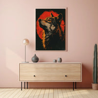Majestic Wolf Under Red Moon Poster