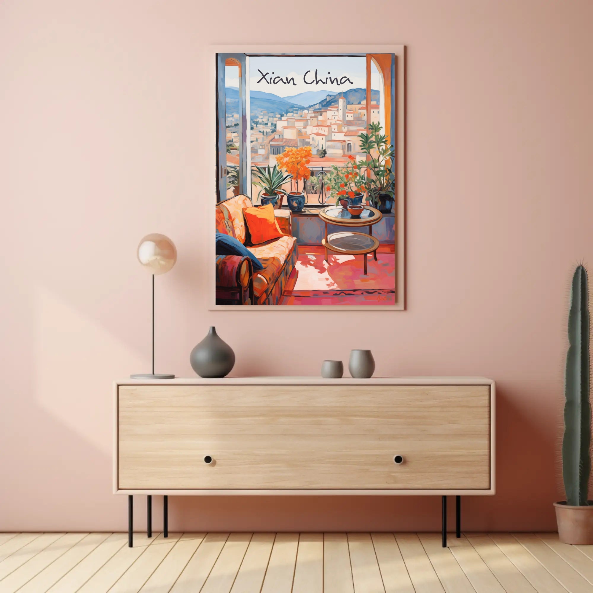 Vibrant Cityscape in Xian China Modern Travel Poster