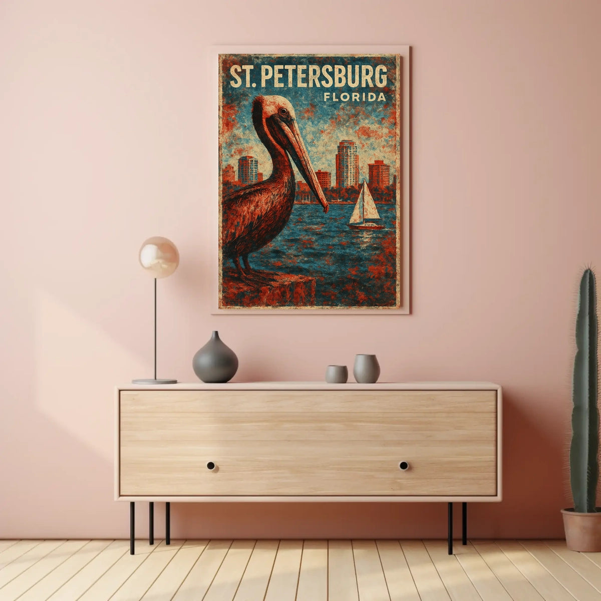 St Petersburg Pelican Vintage Impressionism Fans Poster