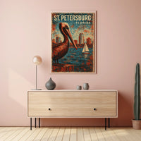 St Petersburg Pelican Vintage Impressionism Fans Poster