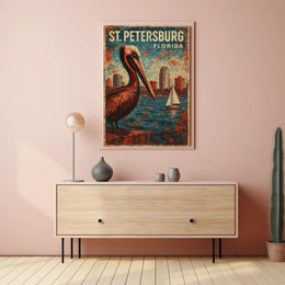 St Petersburg Pelican Vintage Impressionism Fans Poster