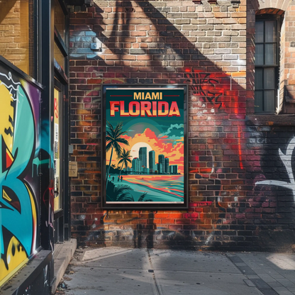 Miami Florida Sunset Vintage Poster