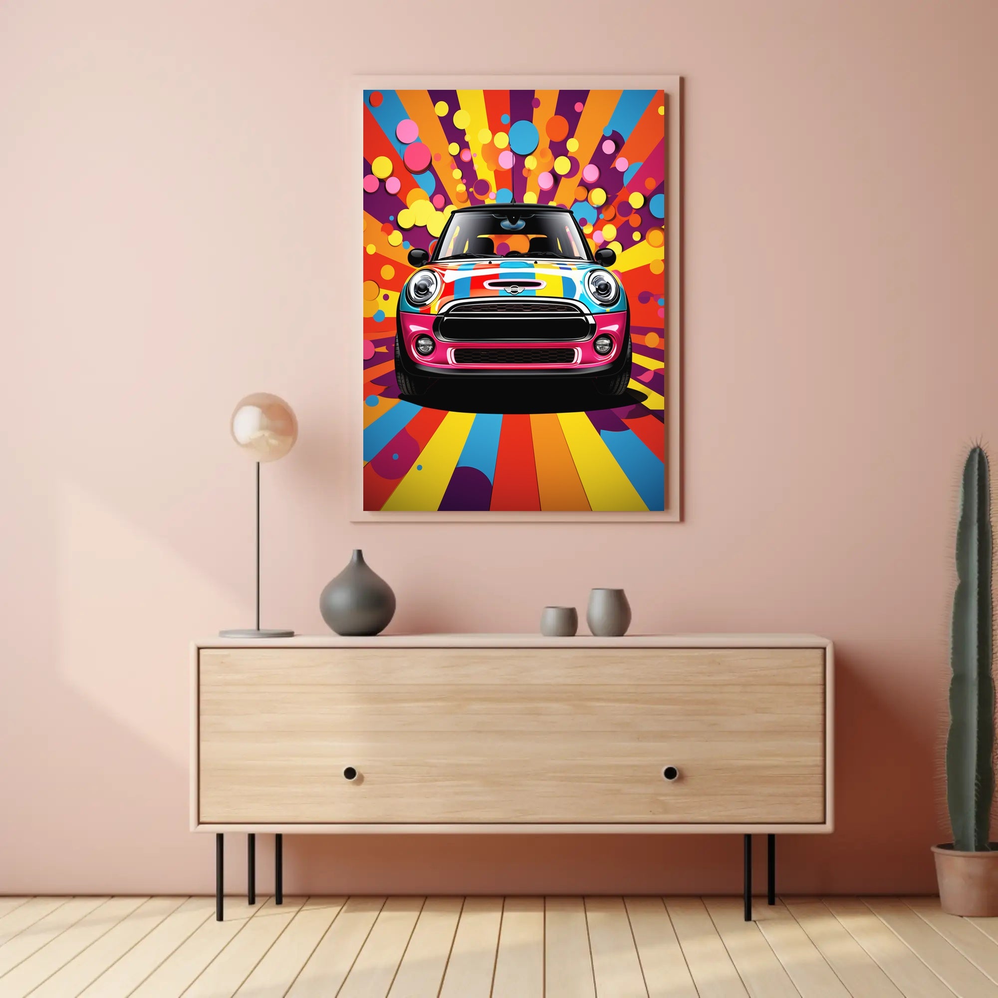 Vibrant Mini Cooper Pop Art Psychedelic Style Artistic Poster