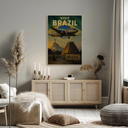 Visit Brazil Scenic Landmarks Flight Travel Poster