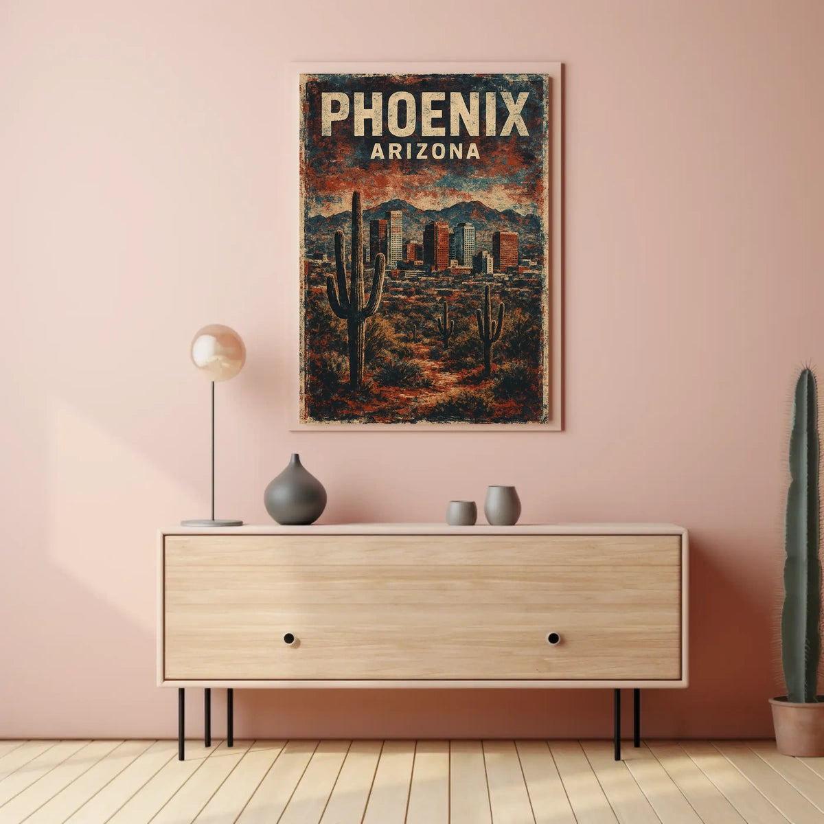Nostalgic Phoenix Desert Cityscape Vintage Poster