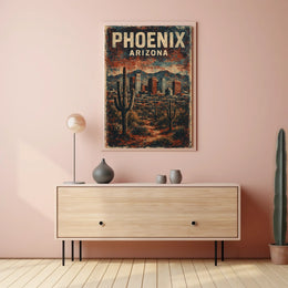 Nostalgic Phoenix Desert Cityscape Vintage Poster