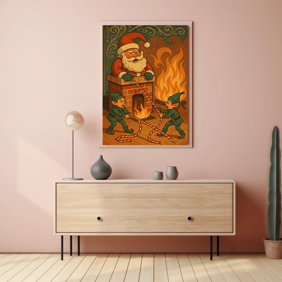 Santa's Chimney Caper: Festive and Vintage Christmas Poster