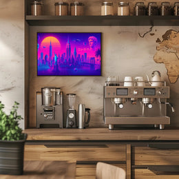 New York Neon City Skyline Dreamscape Poster Retro Wall Art