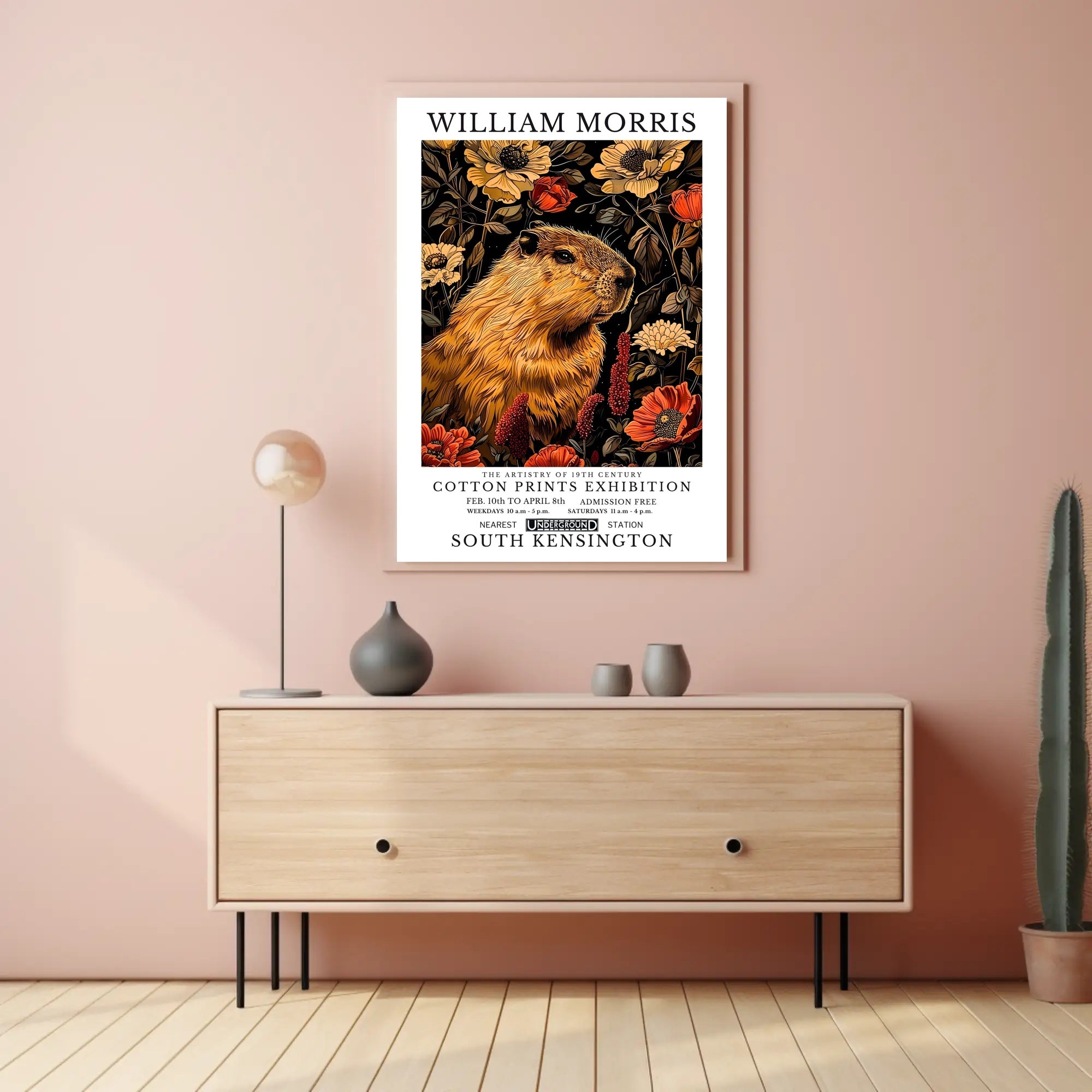 William Morris Exhibition with Capybara Artistic Poster
