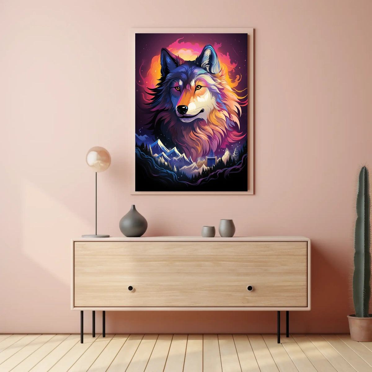Mystical Wolf Surrealism Poster: Nature's Dreamscape