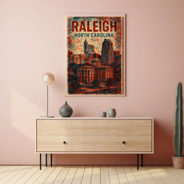 Raleigh Urban Heritage Vintage Travel Lithograph Poster