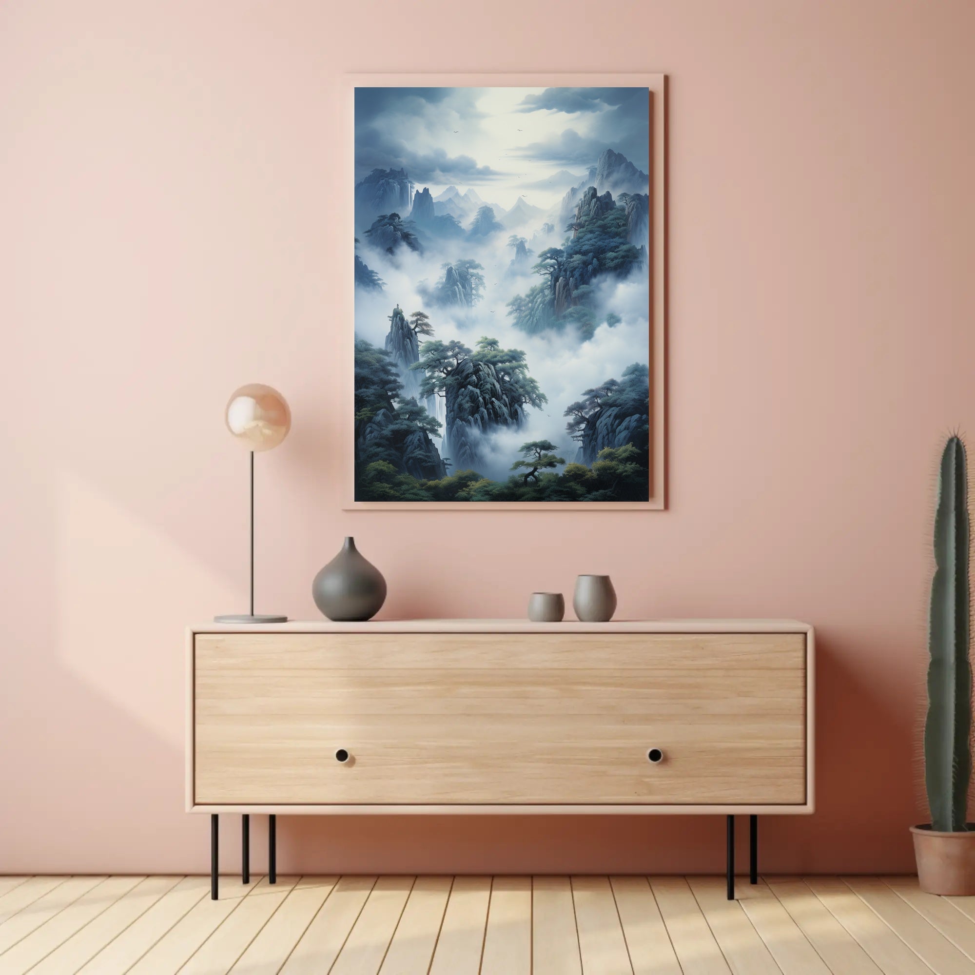 Misty Mountain Tranquility: East Asian Artistic Poster