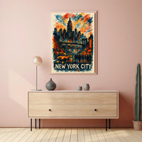 New York City Skyline Watercolor Poster Abstract Wall Art