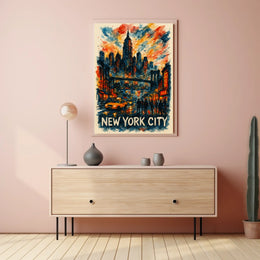 New York City Skyline Watercolor Poster Abstract Wall Art