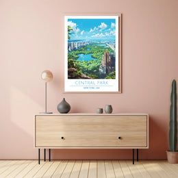 Central Park Serenity with Manhattan Skyline Urban or Cityscape Poster