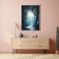Misty Woodland Pathway Art Print Poster