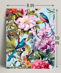 Vibrant Exotic Birds Botanical Art Animal Poster