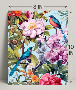 Vibrant Exotic Birds Botanical Art Animal Poster