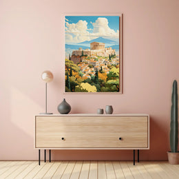 Ancient Athens Acropolis Vintage Art Travel Poster