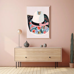 Floral Cowboy Hat Boho Poster Wall Art Print