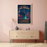Las Vegas Vintage Travel Poster: Iconic Landmarks & Glamour
