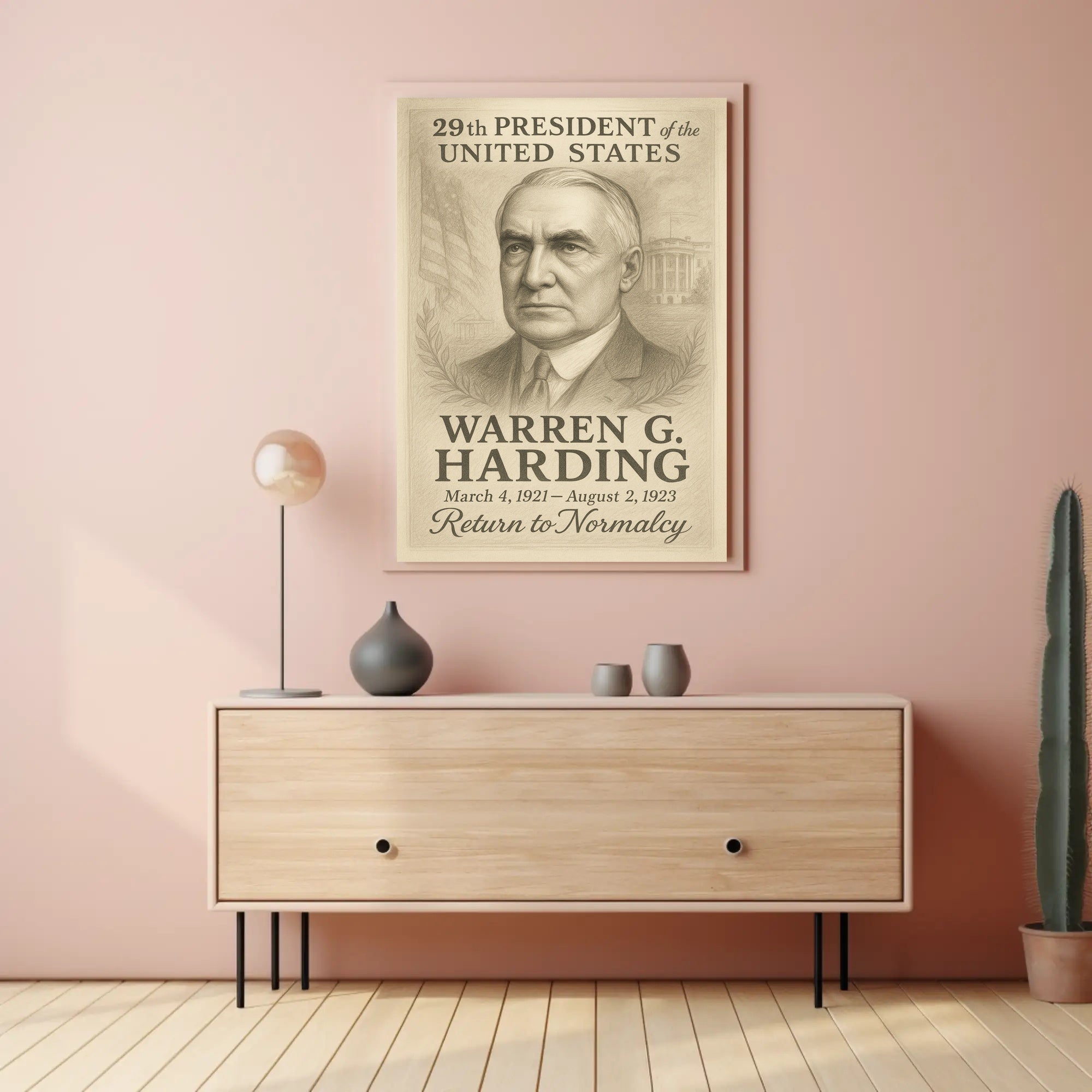 Warren G Harding 29th President Sketch Poster Art Print PosterGoat