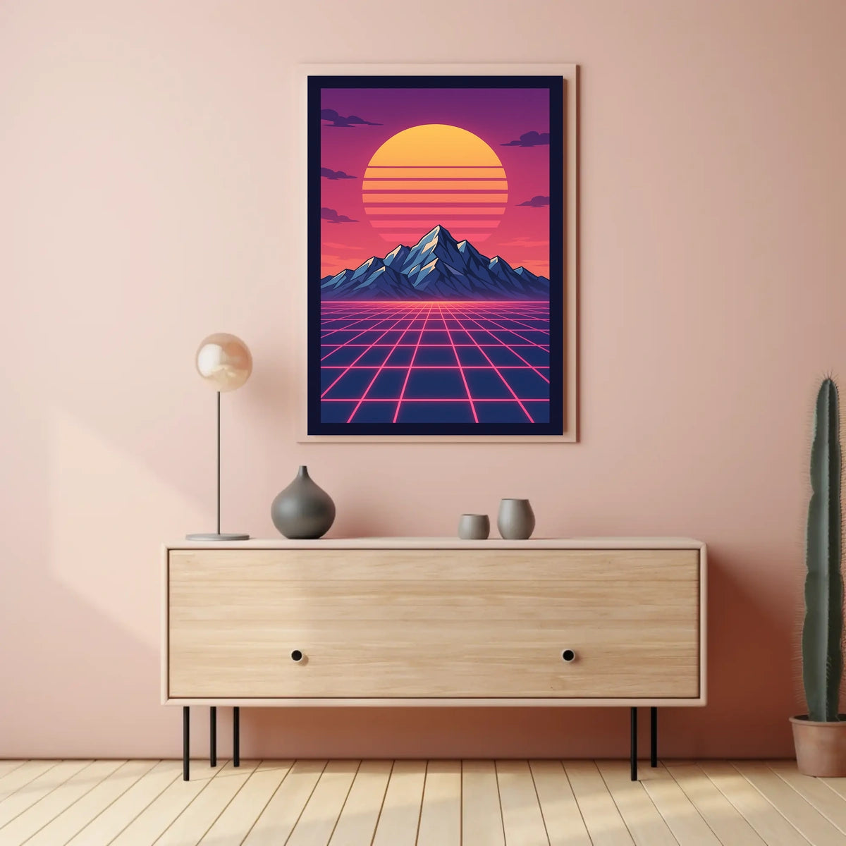 Retro-Futuristic Synthwave Landscape Art Futuristic Sci-Fi Poster