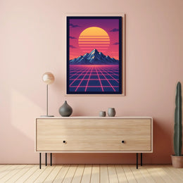 Retro-Futuristic Synthwave Landscape Art Futuristic Sci-Fi Poster