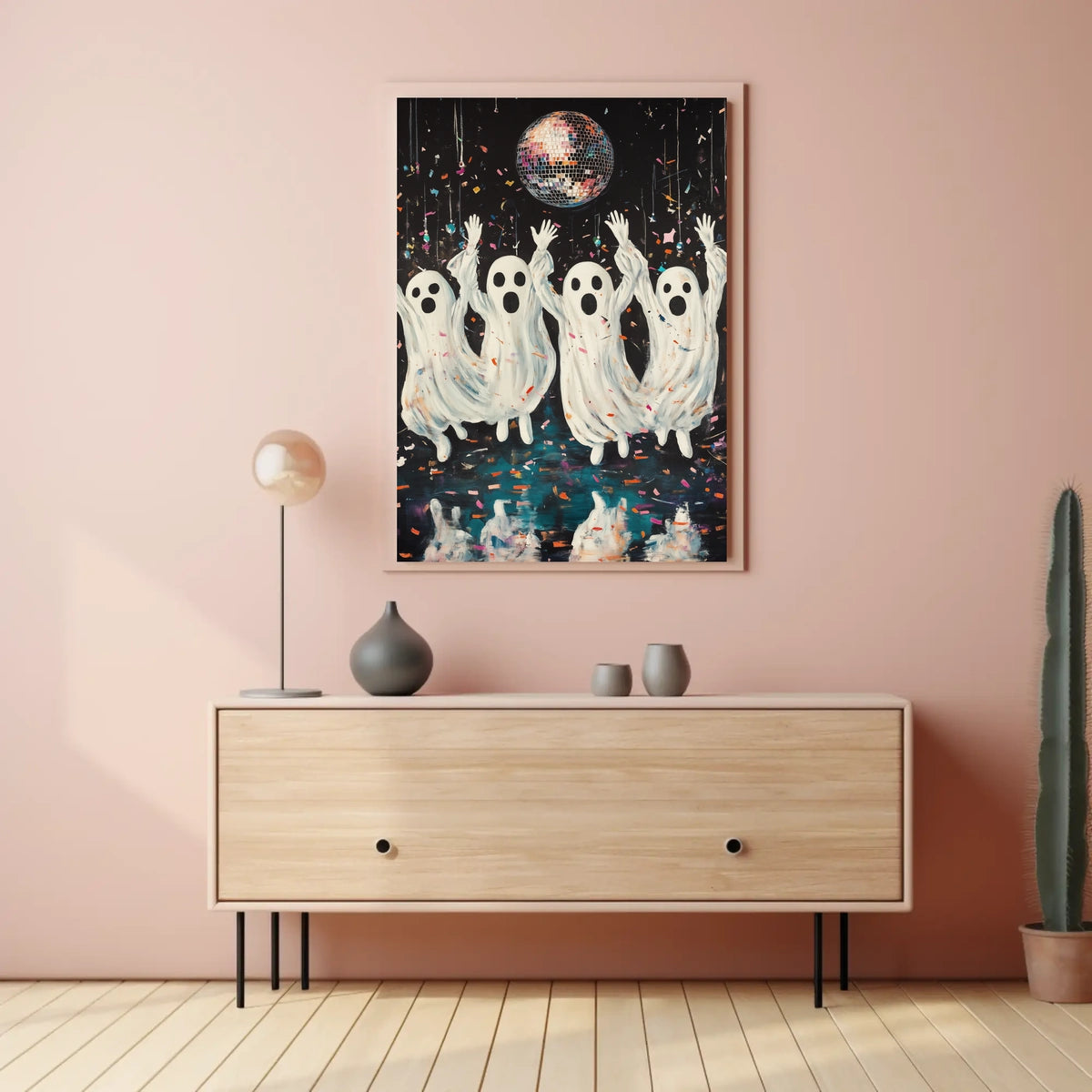 Dancing Ghosts Cartoon Disco Festive Poster