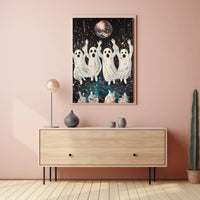Dancing Ghosts Cartoon Disco Festive Poster