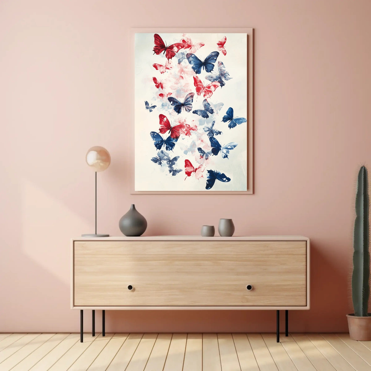 Butterflies In Red And Blue Abstract Wall Art Poster