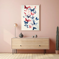 Butterflies In Red And Blue Abstract Wall Art Poster