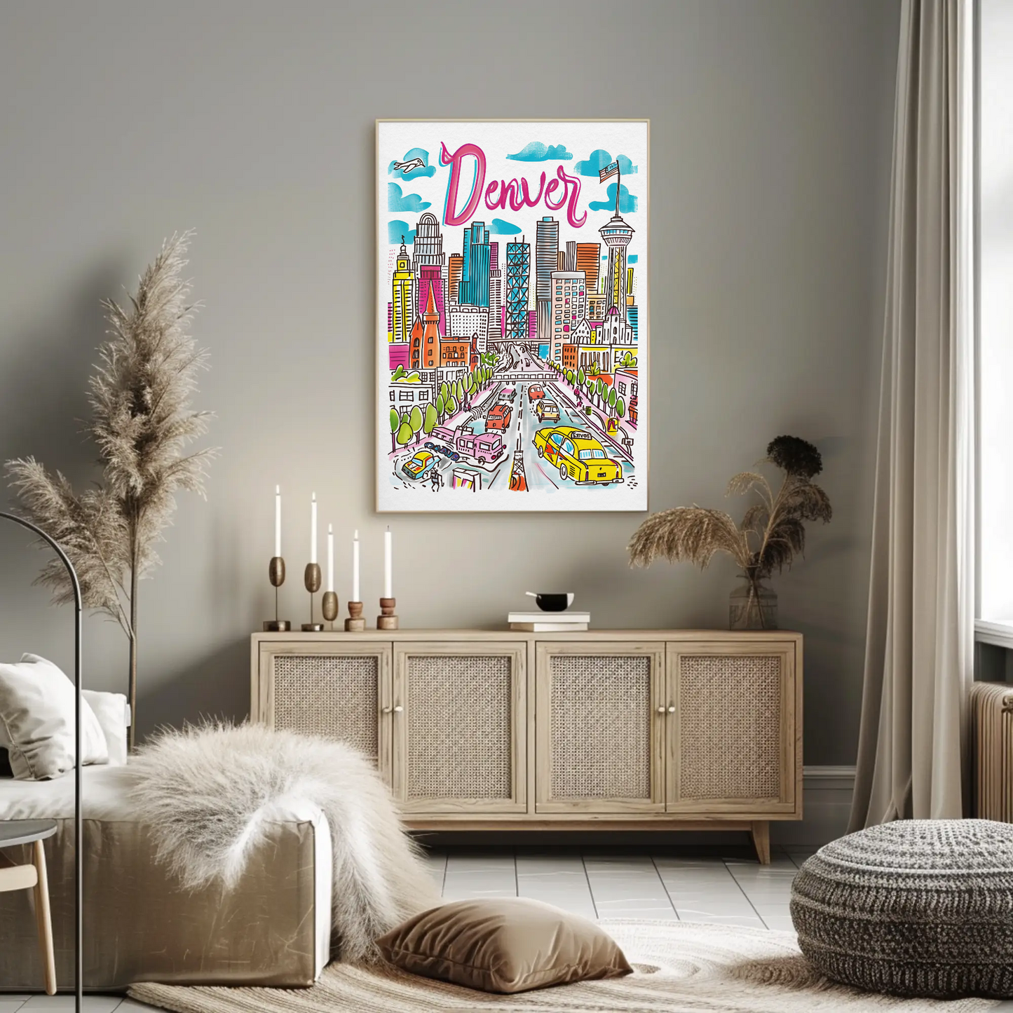 Denver Colorado Cityscape Mountain Backdrop Travel Poster