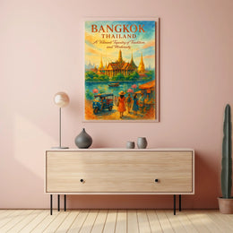 Bangkok Temple Adventure: Vibrant Travel Art Poster