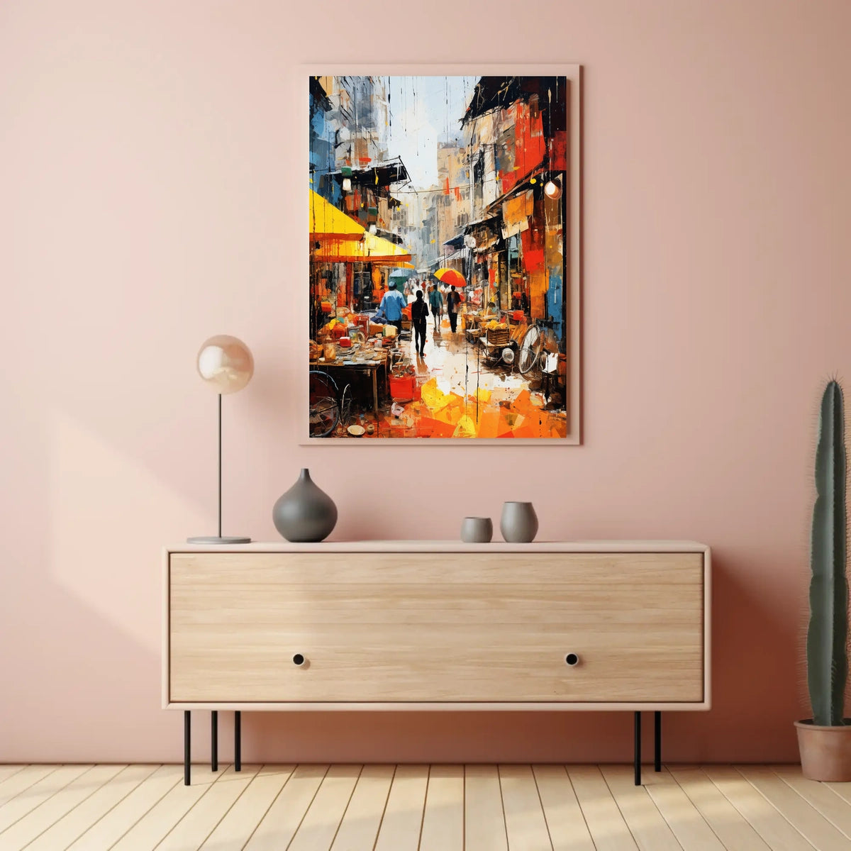 Vibrant Modern Asian Street Market Scene - Cultural Poster