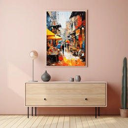 Vibrant Modern Asian Street Market Scene - Cultural Poster