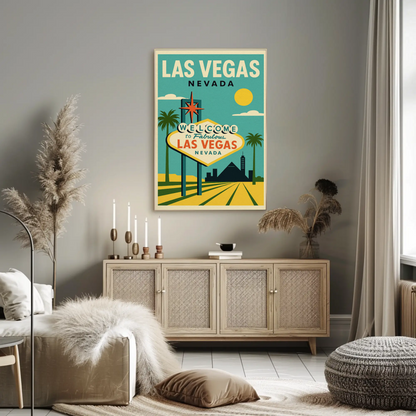 Las Vegas Sign Retro Blue Sky Scenic Art Poster