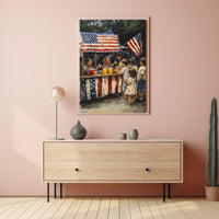 Whimsical American Flag Lemonade Stand Scene Poster