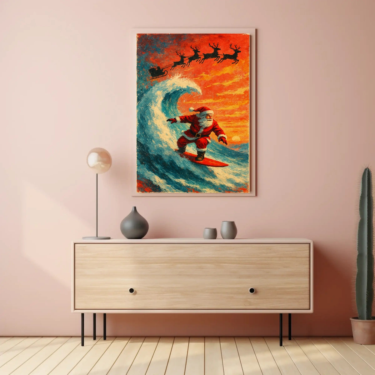 Santa Surfing Christmas Wave Vintage Poster