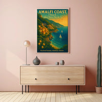 Amalfi Coast Vintage Travel Poster: Serene Seaside Escape