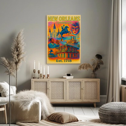 New Orleans Louisiana Mardi Gras Historic French Quarter Travel Poster